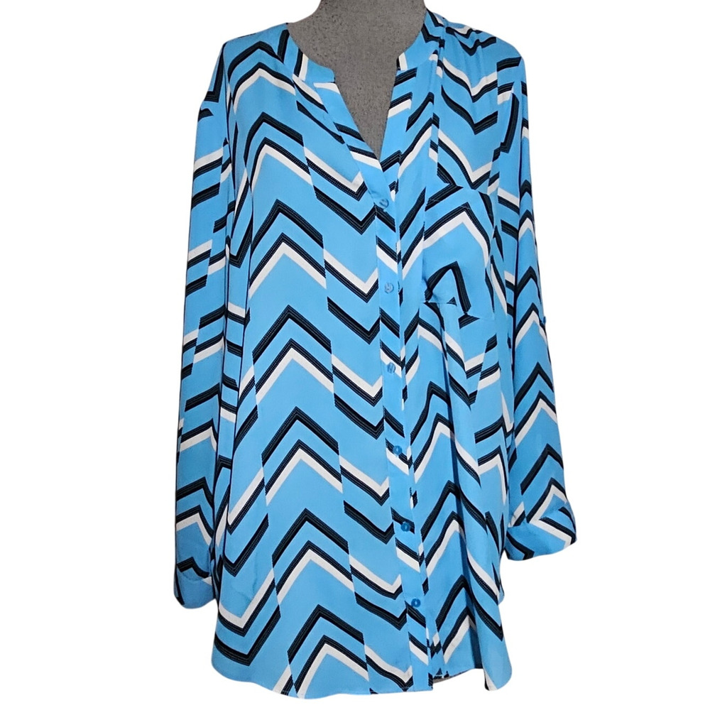 Blue Roll Tab Sleeve Blouse Size 1X